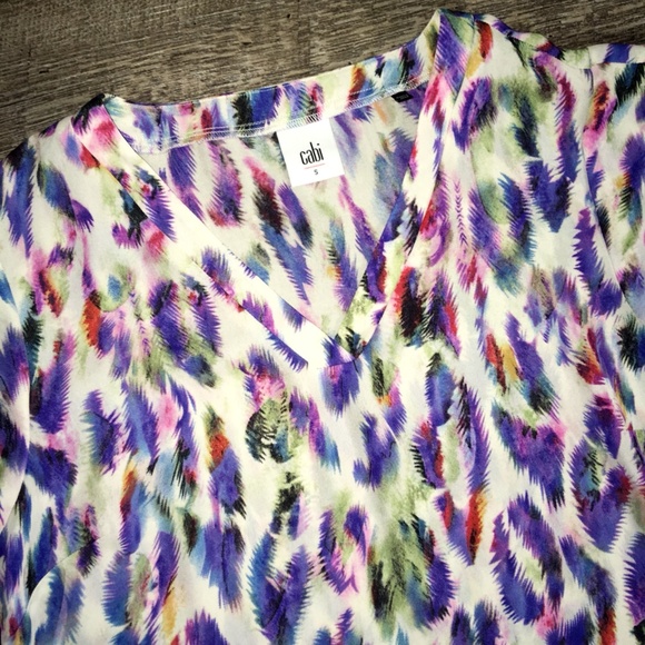 CAbi plume tunic top size S multicolor feathers - Picture 5 of 7